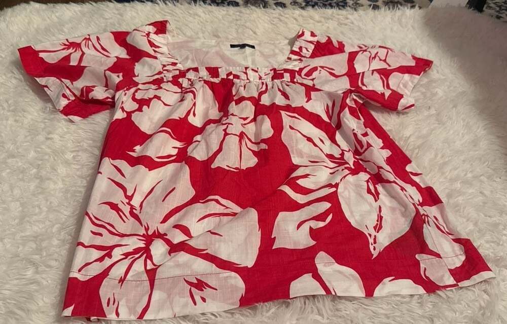 Tommy Hilfiger Red & White Floral‎ Square Neck Cotton Blouse Size M